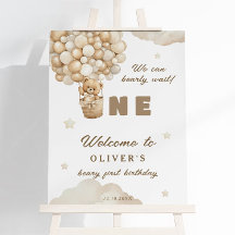 Beige Balloons Teddy Bear First Birthday Welcome