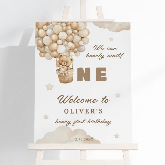 Beige Balloons Teddy Bear First Birthday Welcome Foam Board (Creator Uploaded)