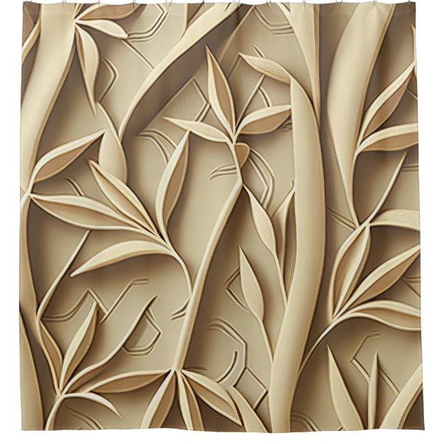 Beige Bamboo Shower Curtain - Elegant Design (Front)