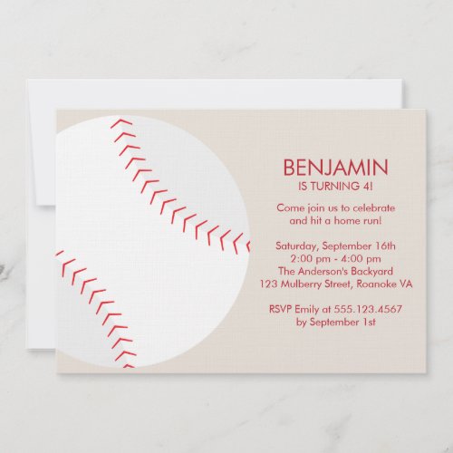 Beige Baseball Themed Sports Birthday Invitation