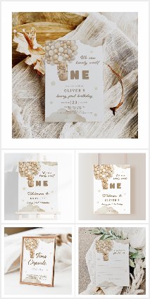 Beige Bear First Birthday Party