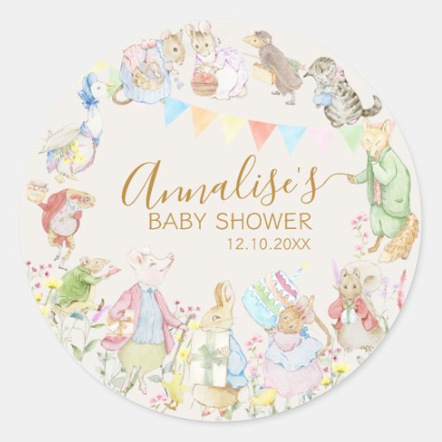 Beige Beatrix Potter Peter the Rabbit  Baby Shower Classic Round Sticker