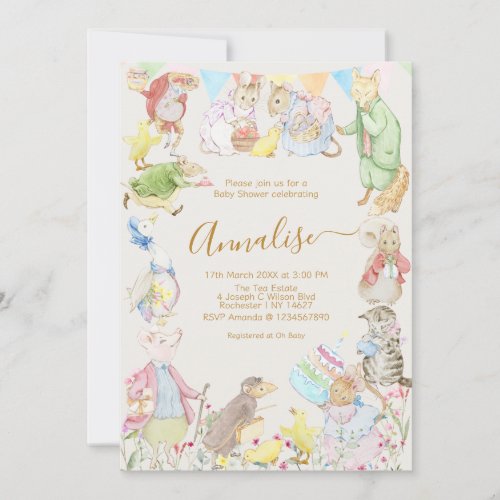 Beige Beatrix Potter Peter the Rabbit Baby Shower Invitation