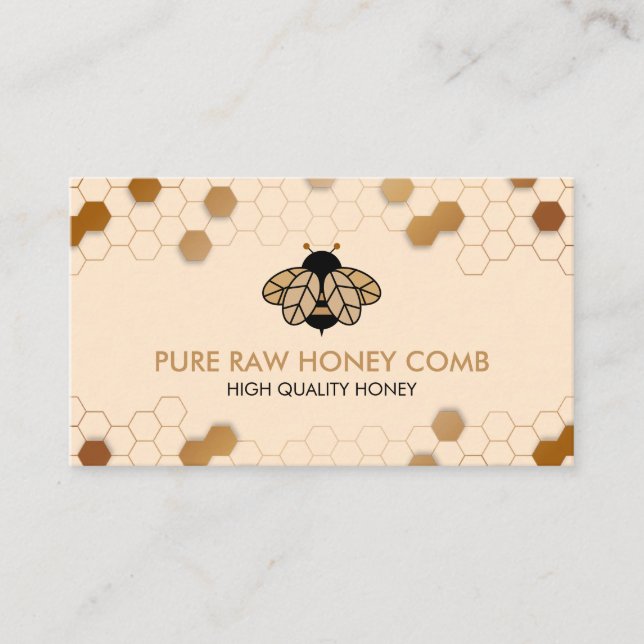 Beige Bee flying on the Honeycomb Apiarist Business Card (Front)