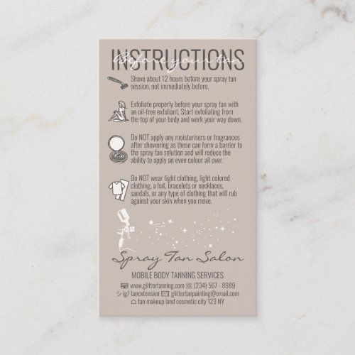 Beige Before After Care Instruction Spray Tan Business Card