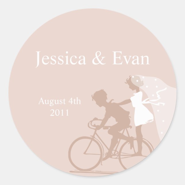 Beige Bicycle Couple Wedding Sticker (Front)