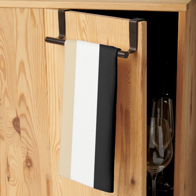Beige Black Abstract Stripe Kitchen Towel (Thirds Fold)