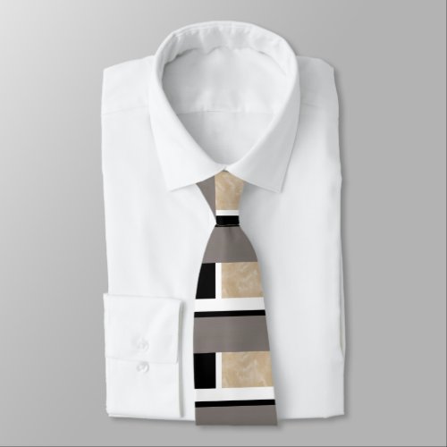 Beige Black and White Modern Neck Tie