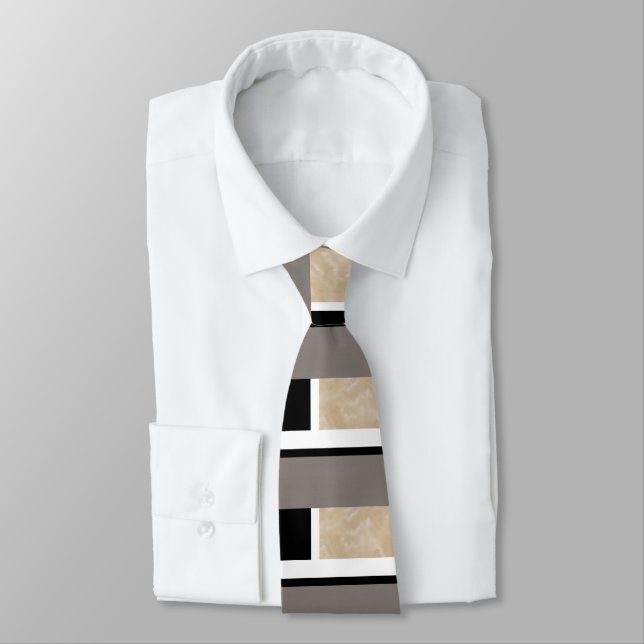 Beige Black and White Modern Neck Tie (Tied)