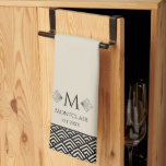 Beige Black Art Deco Japanese Fan Custom Monogram Kitchen Towel<br><div class="desc">"black and beige fan diamond", "art deco custom monogram", "personalized customized kitchen towel", "personal name art nouveau", "elegant stylish classy dishcloth", "add your own text", "geometric family name surname", "vintage classic initialed initial", "japanese retro 1920s 1930s", "classy diamonds pattern letter"</div>