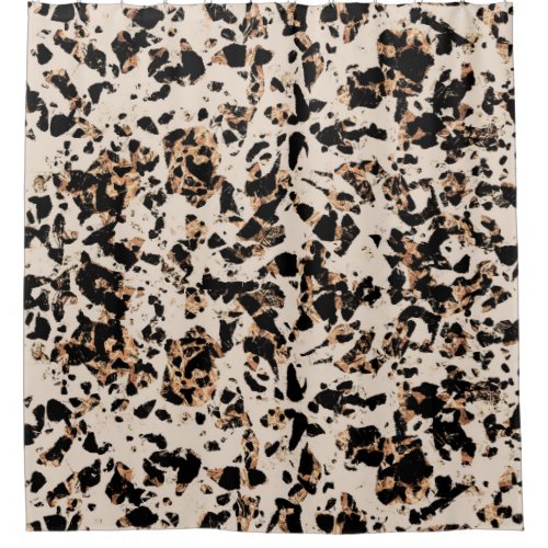 Beige Black Brown Mosaic Animal Print Abstract Shower Curtain