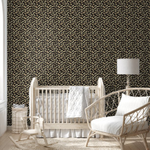 Beige Black Butterfly Pattern Wallpaper