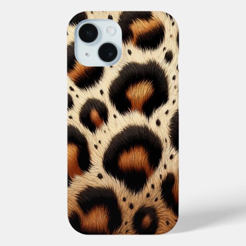 Beige  Black Cheetah Fur Animal Print Spots  iPhone 15 Case