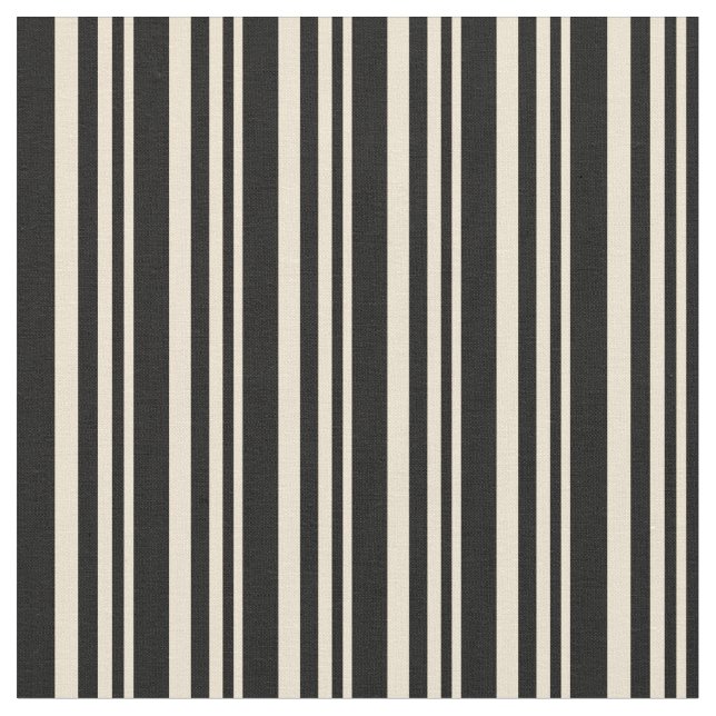 Beige & Black Colored Lines/Stripes Pattern Fabric (Close Up)