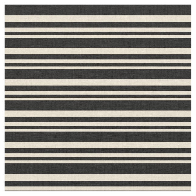 Beige & Black Colored Lines/Stripes Pattern Fabric (Close Up)