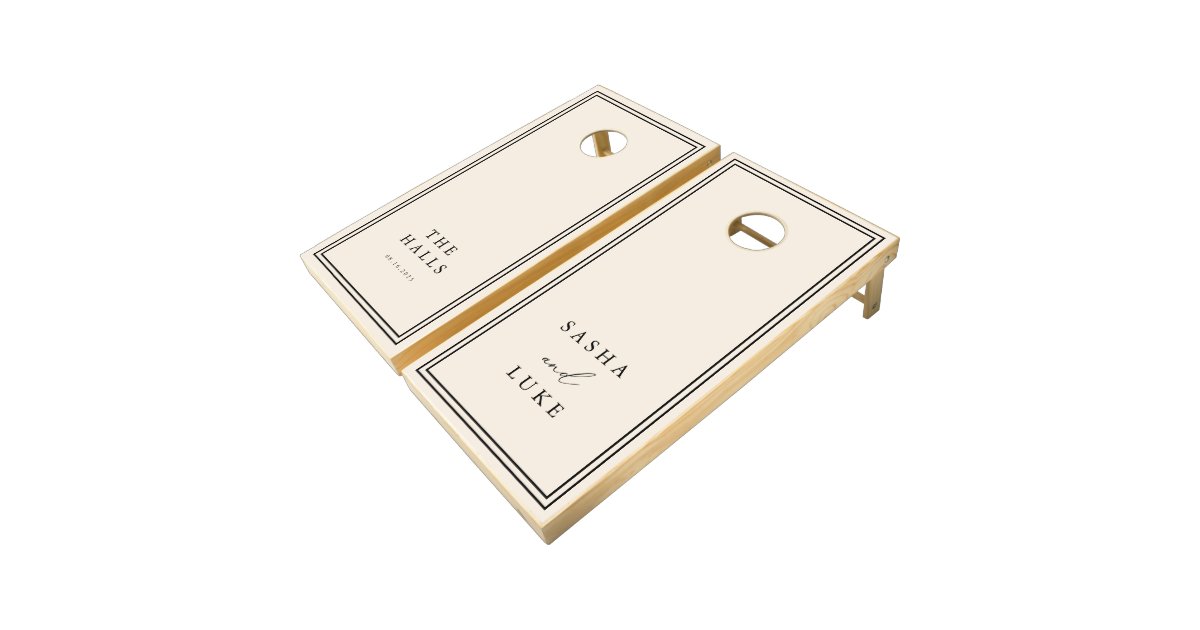 Beige & Black Custom Minimalist Personalized Cornhole Set