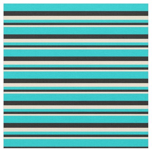 Beige, Black & Dark Turquoise Stripes Pattern Fabric
