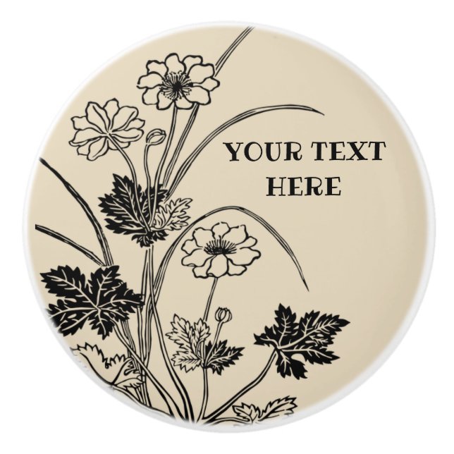Beige & Black Floral Ceramic Pull (Front)