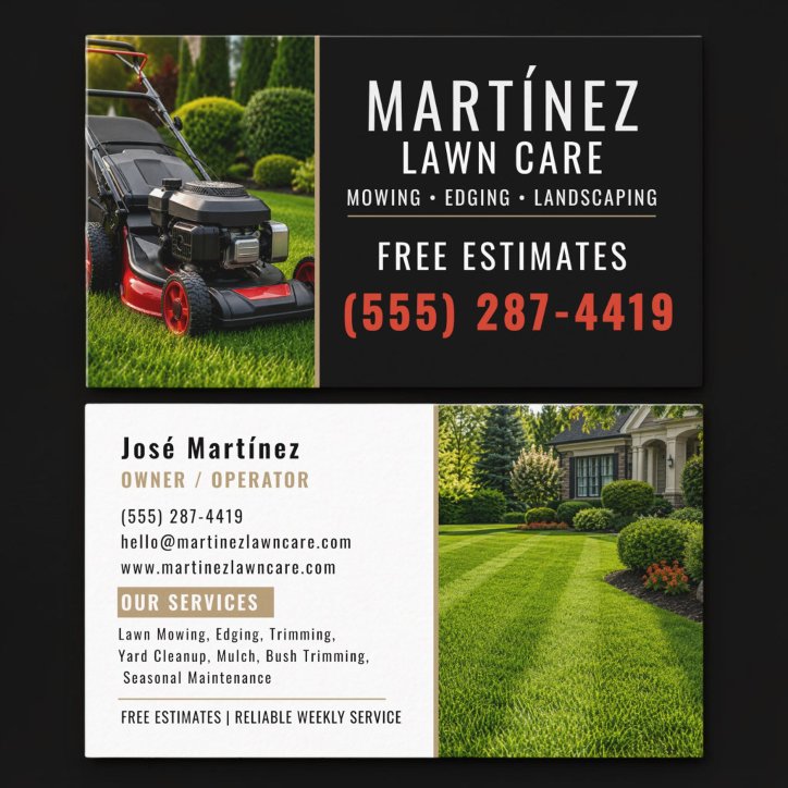 Beige Black Lawn Care Mowing Landscaping Business Card