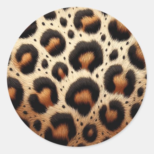 Beige  Black Leopard Fur Animal Print Spots  Classic Round Sticker