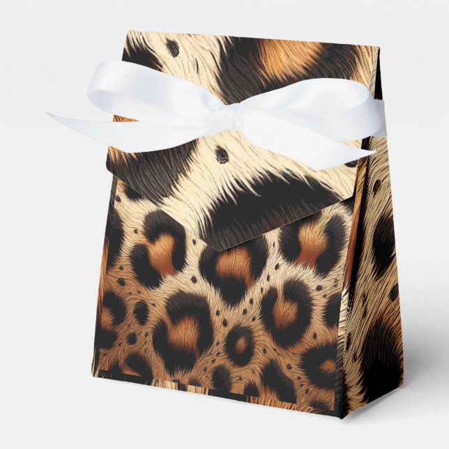 Beige & Black Leopard Fur Animal Print Spots  Favor Boxes (Front Side)