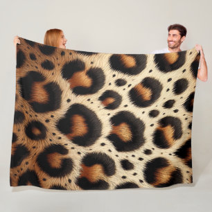 Beige & Black Leopard Fur Animal Print Spots  Fleece Blanket