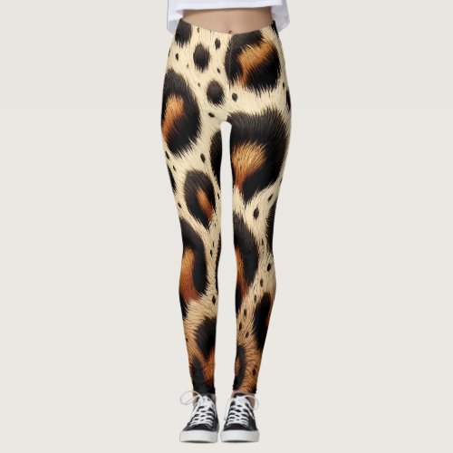 Beige  Black Leopard Fur Animal Print Spots  Leggings