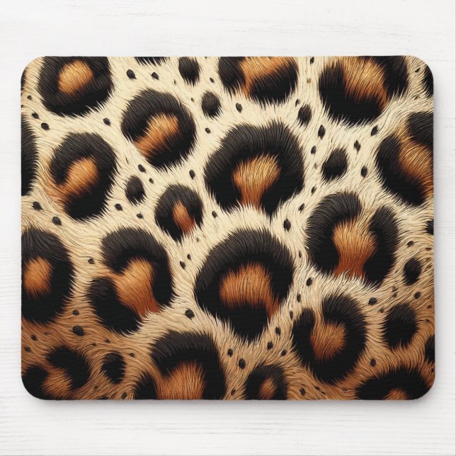 Beige & Black Leopard Fur Animal Print Spots  Mouse Pad (Front)