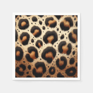 Beige & Black Leopard Fur Animal Print Spots Napkins
