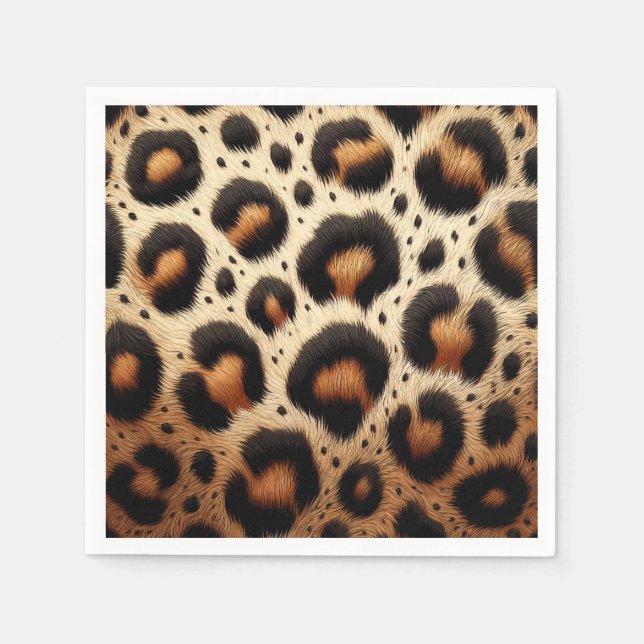 Beige & Black Leopard Fur Animal Print Spots  Napkins (Front)