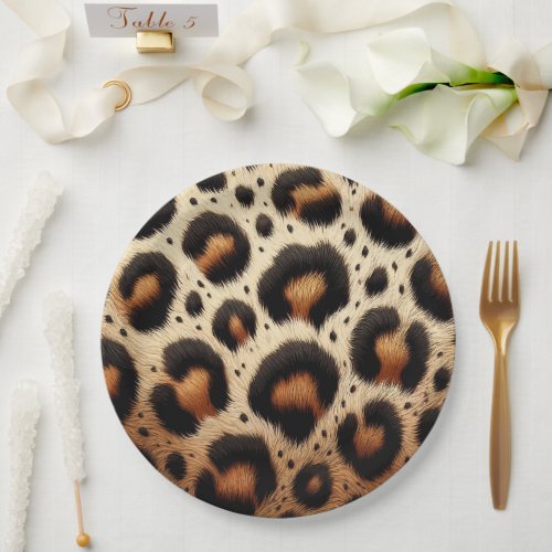 Beige  Black Leopard Fur Animal Print Spots  Paper Plates