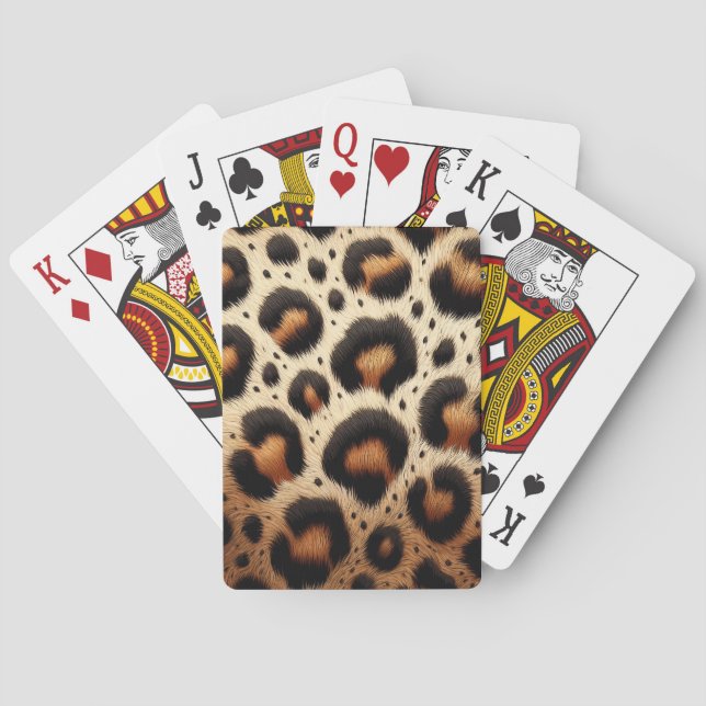 Beige & Black Leopard Fur Animal Print Spots  Poker Cards (Back)