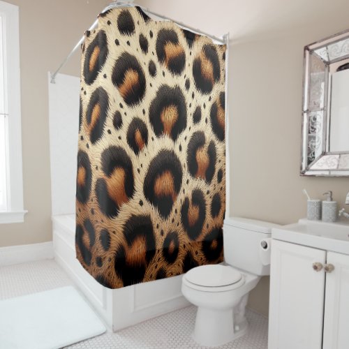 Beige  Black Leopard Fur Animal Print Spots  Shower Curtain