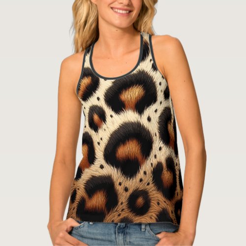 Beige  Black Leopard Fur Animal Print Spots  Tank Top