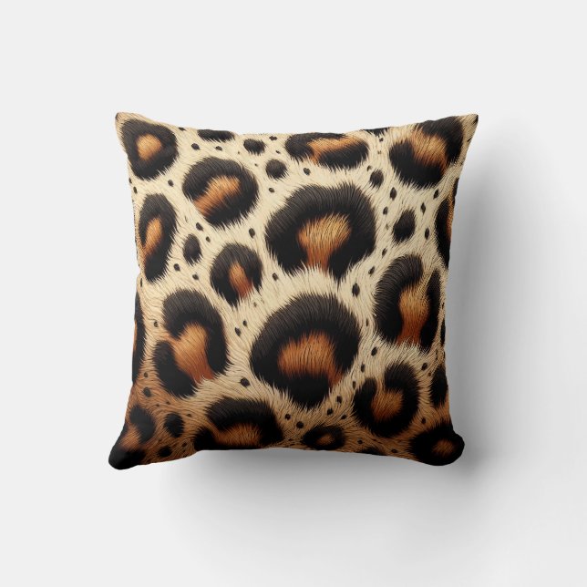 Beige & Black Leopard Fur Animal Print Spots  Throw Pillow (Back)