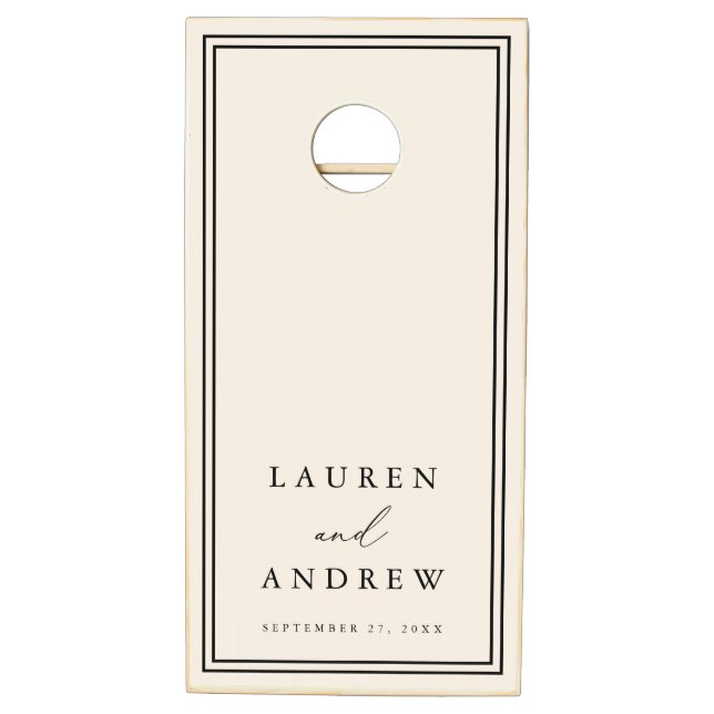 Beige & Black Minimalist Personalized Cornhole Set (Right)