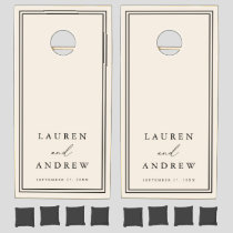 Beige & Black Minimalist Personalized Names Cornhole Set