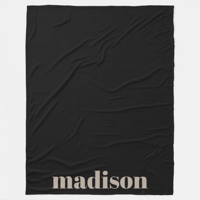 Beige Black Modern Monogram Personalized Name Fleece Blanket (Front)