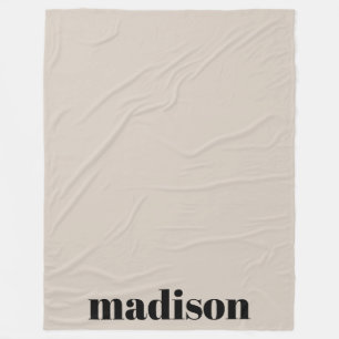 Beige Black Modern Monogram Personalized Name Fleece Blanket