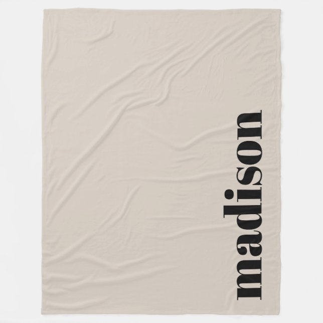 Beige Black Modern Monogram Personalized Name Fleece Blanket (Front)
