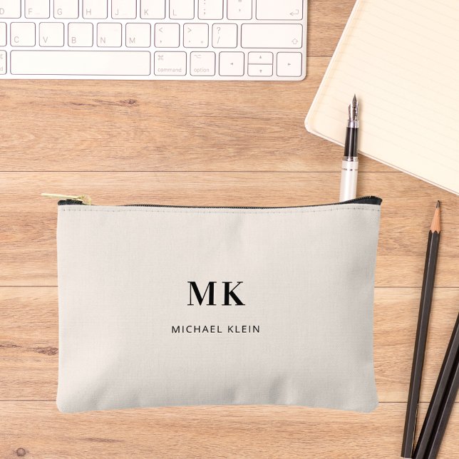 Beige black monogram initials name accessory pouch (Creator Uploaded)