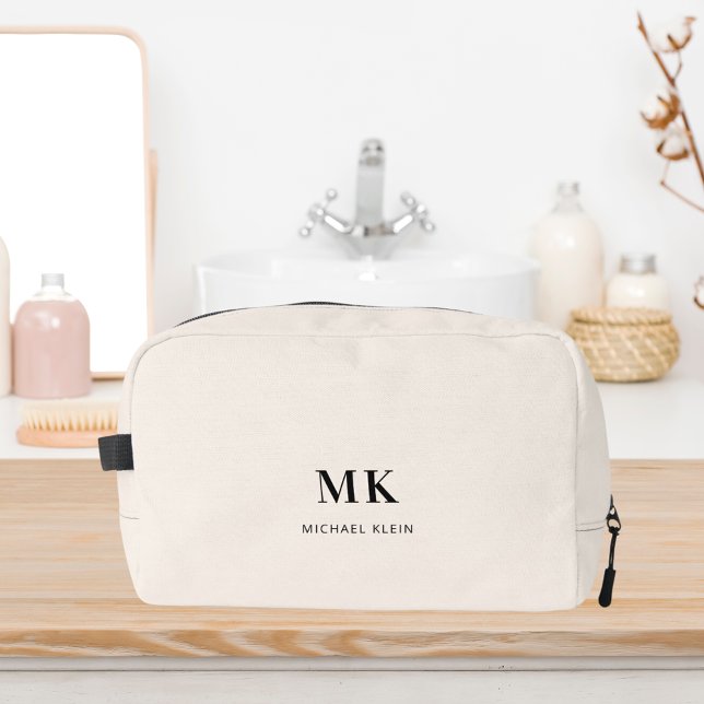 Beige black monogram initials name dopp kit (Creator Uploaded)