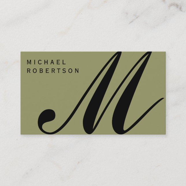 Beige Black Monogram Minimal Business Card (Front)