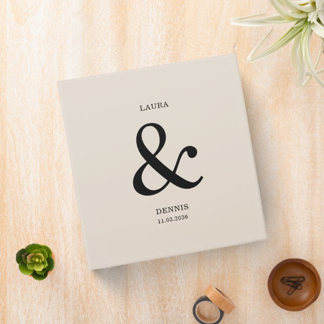 Beige Black Monogram Personalized Wedding Album 3 Ring Binder (In Situ)