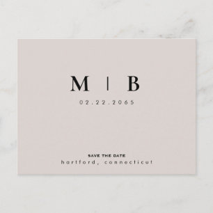 Beige & Black Monogram Save the Date Wedding Postcard