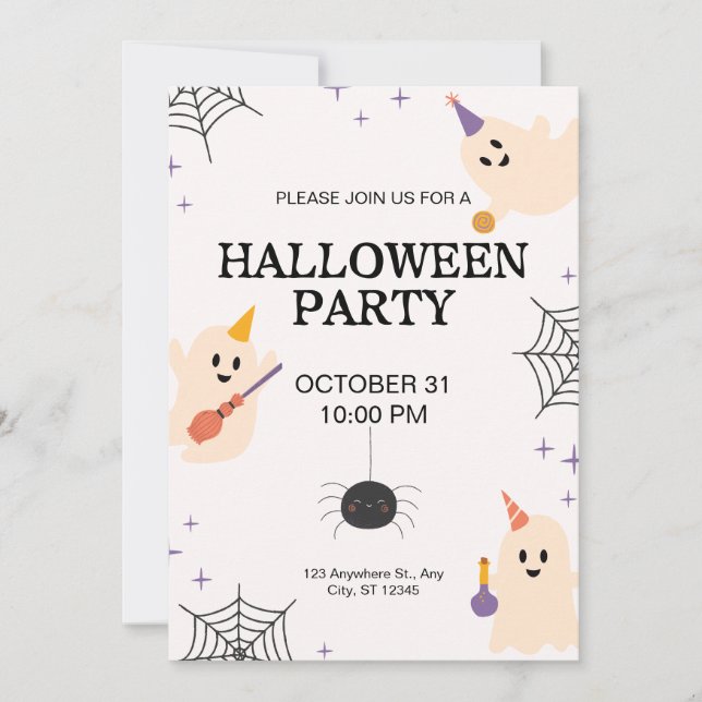 Beige Black Orange Playful Halloween Party Invitation (Front)