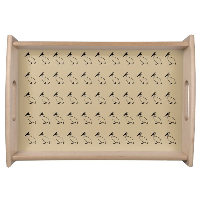 Beige Black Pelican Pattern-Serving Tray (Front)