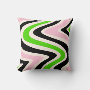 Beige Black Pink Green Abstract Swirl Throw Pillow