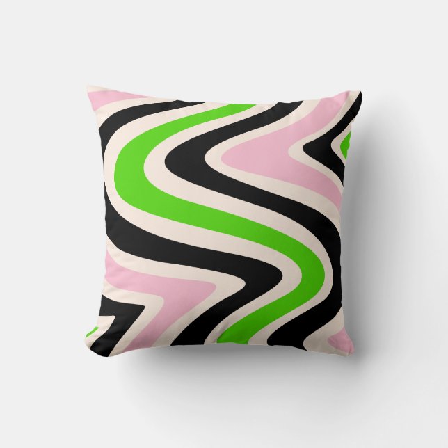 Beige Black Pink Green Abstract Swirl Throw Pillow (Front)