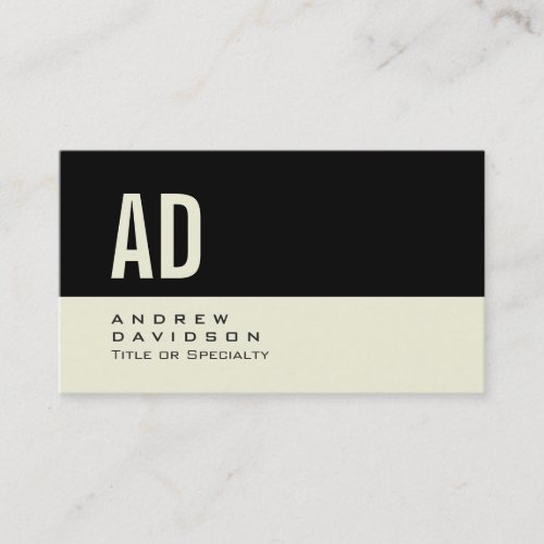 Beige Black Stripe Monogram Stylish Business Card